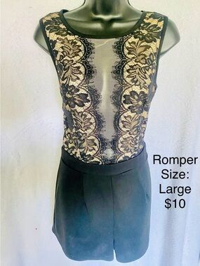 Black Lace-Front Sleeveless Romper